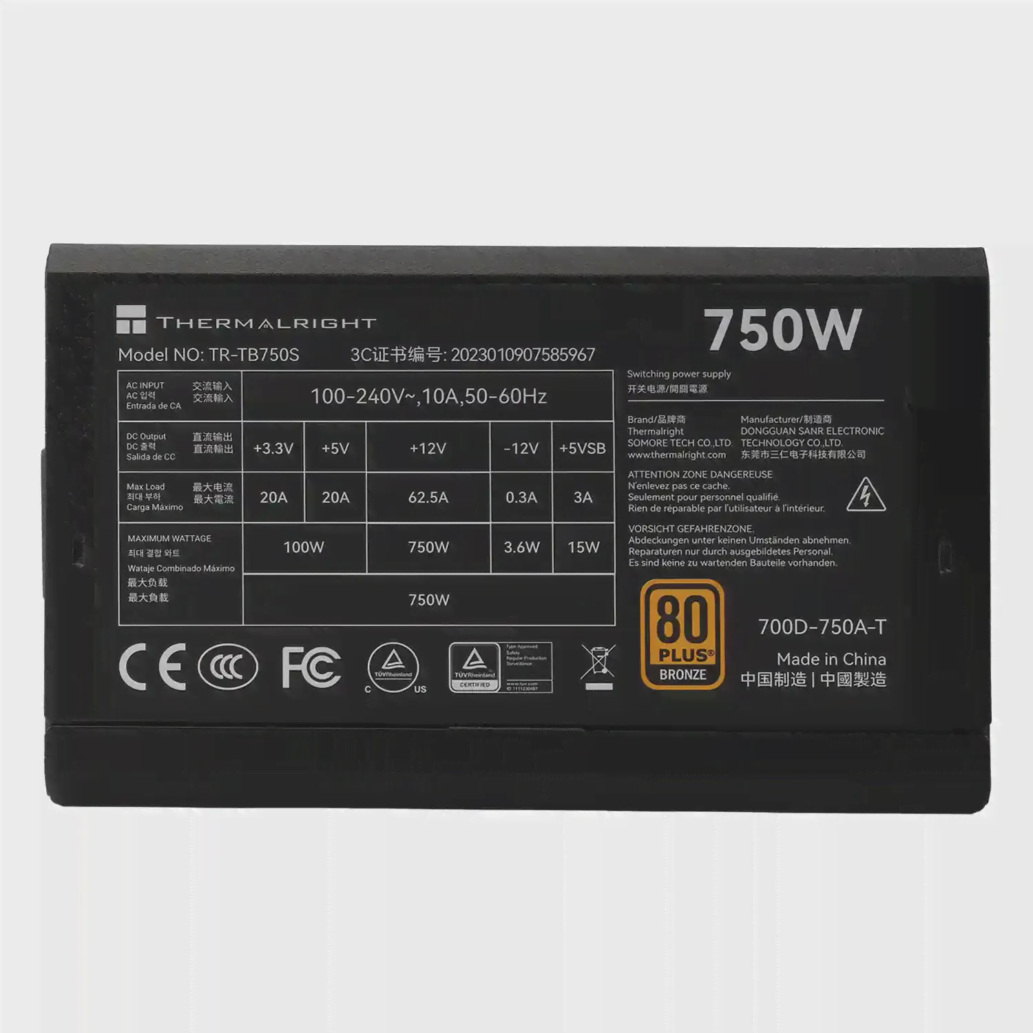Блок питания для ПК THERMALRIGHT 750W 80+ Bronze (TR-TB750S)